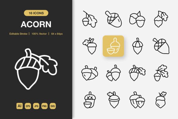 Acorn Outline Icons: A Modern Graphic Design Asset for Content Creators