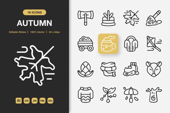 Autumn Outline Icons: A Minimalist Graphic Design Asset for Crafters
