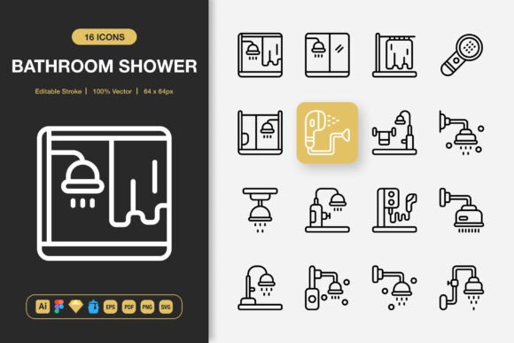 Bathroom Shower Icons Graphics