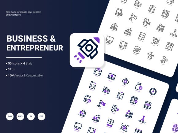 Business and Entrepreneur Icon Pack: A Modern Graphic Design Asset for Content Creators