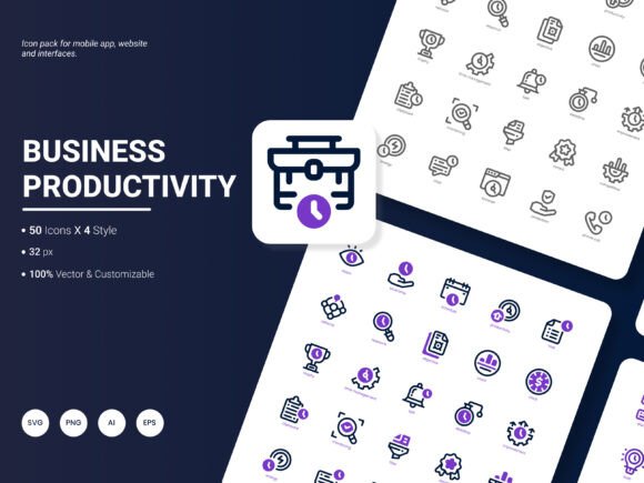 Business Productivity Icon Pack: A Versatile Graphic Design Asset for Local Branding