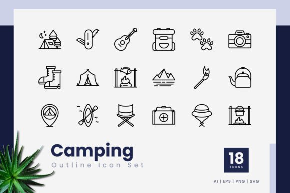 Camping Outline Icons for Graphics and Branding