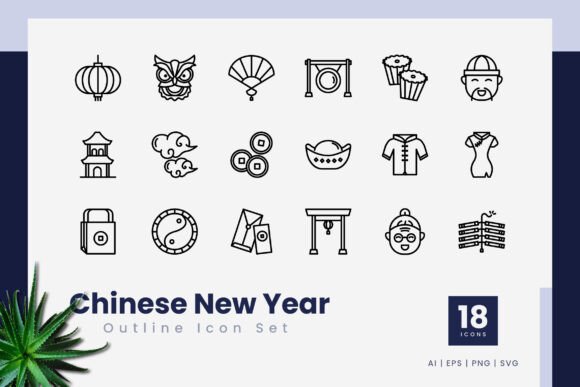 Chinese New Year Outline Icons Graphics and Icons