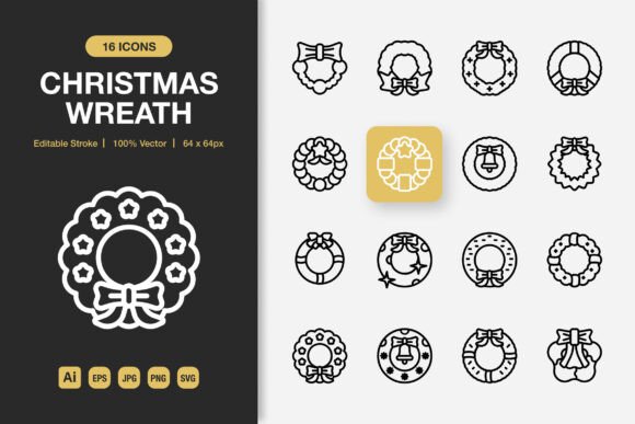 Christmas Wreath Outline Icons: A Versatile Graphic Design Asset for Holiday Branding
