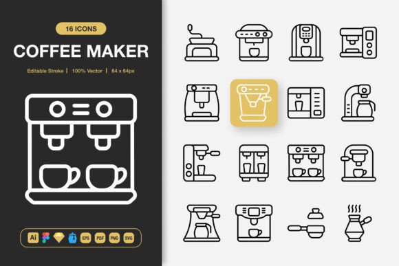 Coffee Maker Icons for Graphics and Branding