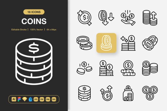 Coins Icons: Graphic Design Asset