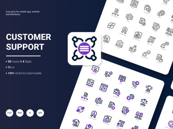 Customer Support Icon Pack: A Versatile Graphic Design Asset for Crafters