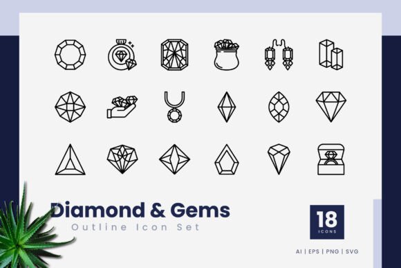 Diamond and Gems Outline Icons