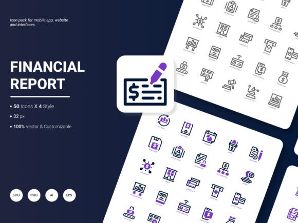 Financial Report Icon Pack: A Stylish Graphic Asset for Crafters