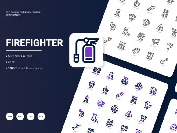 Firefighter Icon Pack: A Dynamic Graphic Design Asset for Modern Branding