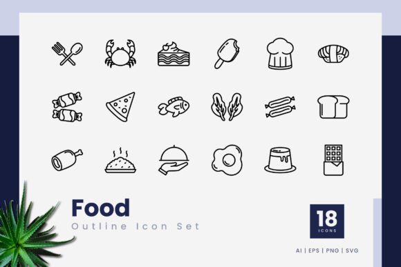 Food Outline Icons for Graphics and Branding