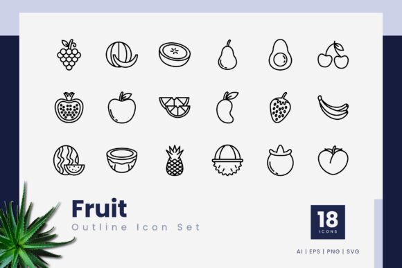 Fruit Outline Icons for Creative Crafting