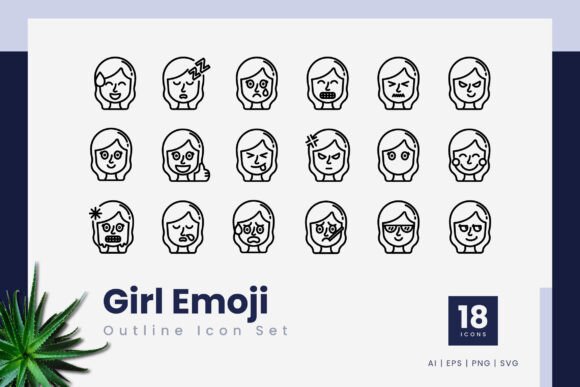 Girl Emoji Outline Icons for Graphics and Icons
