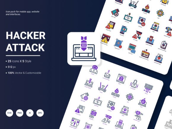 Hacker Attack Icon Pack: A Graphic Design Asset for Bold Branding