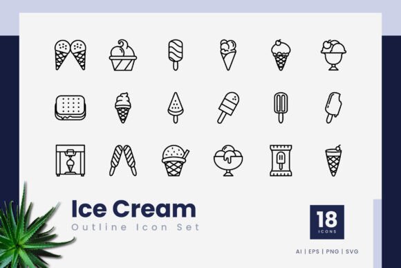 Ice Cream Outline Icons: Graphics for Creative Selling