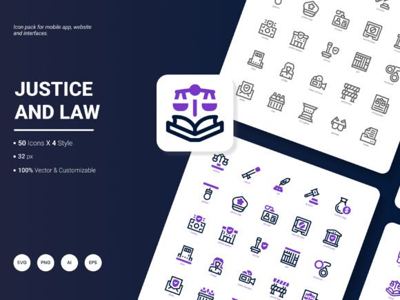 Justice and Law Icon Pack: A Graphic Design Asset for Professional Web Publishing