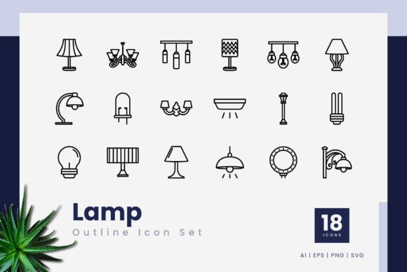 Lamp Outline Icons: Graphics for Creative Projects