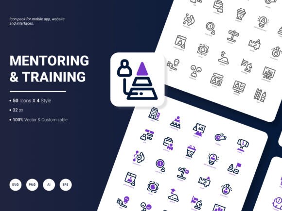 Mentoring and Training Icon Pack: A Graphic Design Asset for Real Crafting Projects
