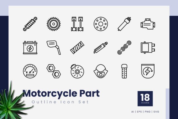 Motorcycle Part Outline Icons for Graphics and Icons