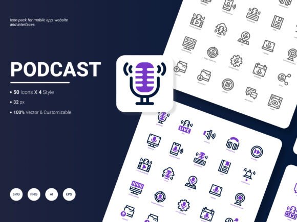 Podcast Icon Pack: A Stylish Graphic Design Asset for Crafters
