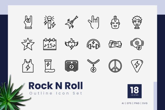 Rock N Roll Outline Icons for Graphics and Branding