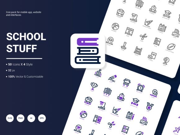 School Stuff Icon Pack: A Graphic Design Asset for Modern Marketing