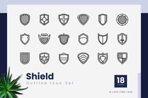 Shield Outline Icons: Graphics for Digital Sellers