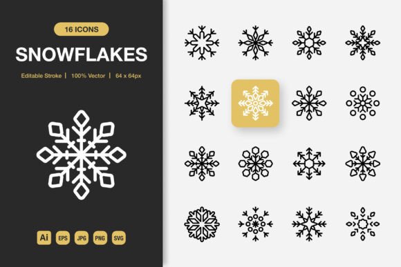 Snowflakes Outline Icons: A Minimalist Graphic Design Asset for Real Crafting