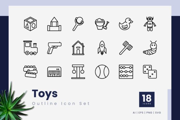 Toys Outline Icons for Graphics & Branding