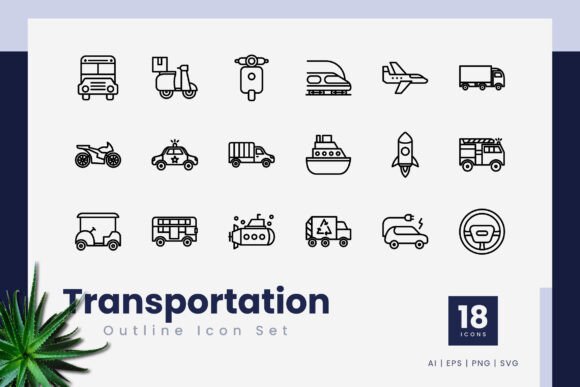 Transportation Outline Icons for Graphics and Icons