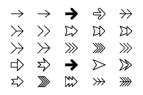 Versatile Black and White Arrow Icon Set for Decorative Graphics