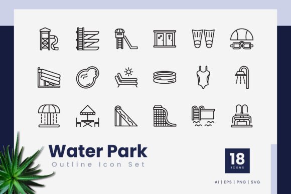 Water Park Outline Icons: A Versatile Graphic Design Asset for Crafters